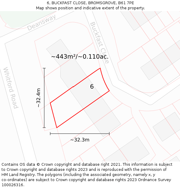 6, BUCKFAST CLOSE, BROMSGROVE, B61 7PE: Plot and title map