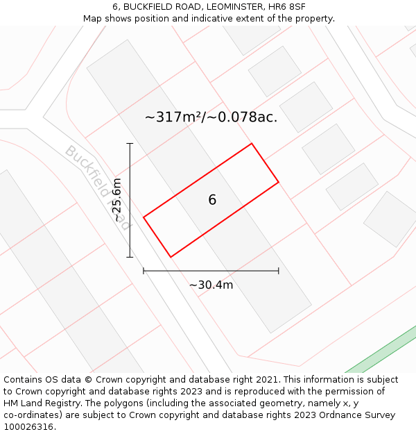 6, BUCKFIELD ROAD, LEOMINSTER, HR6 8SF: Plot and title map