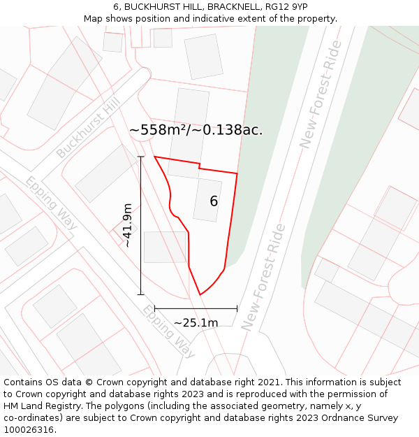 6, BUCKHURST HILL, BRACKNELL, RG12 9YP: Plot and title map