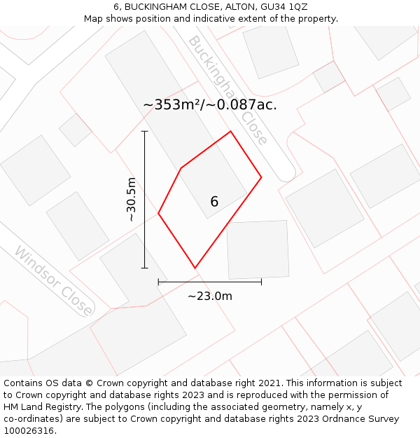 6, BUCKINGHAM CLOSE, ALTON, GU34 1QZ: Plot and title map