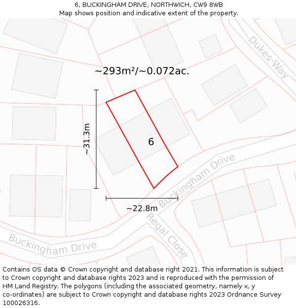 6, BUCKINGHAM DRIVE, NORTHWICH, CW9 8WB: Plot and title map