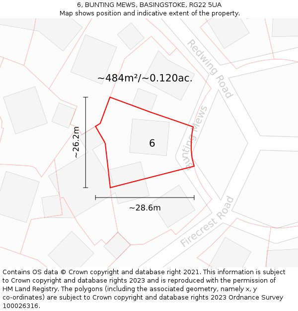 6, BUNTING MEWS, BASINGSTOKE, RG22 5UA: Plot and title map