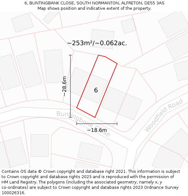 6, BUNTINGBANK CLOSE, SOUTH NORMANTON, ALFRETON, DE55 3AS: Plot and title map