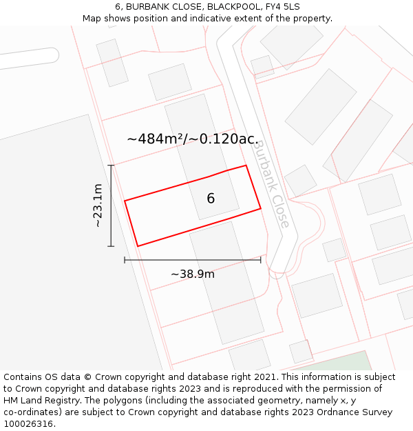 6, BURBANK CLOSE, BLACKPOOL, FY4 5LS: Plot and title map