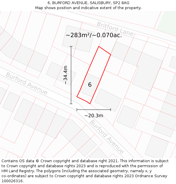 6, BURFORD AVENUE, SALISBURY, SP2 8AG: Plot and title map