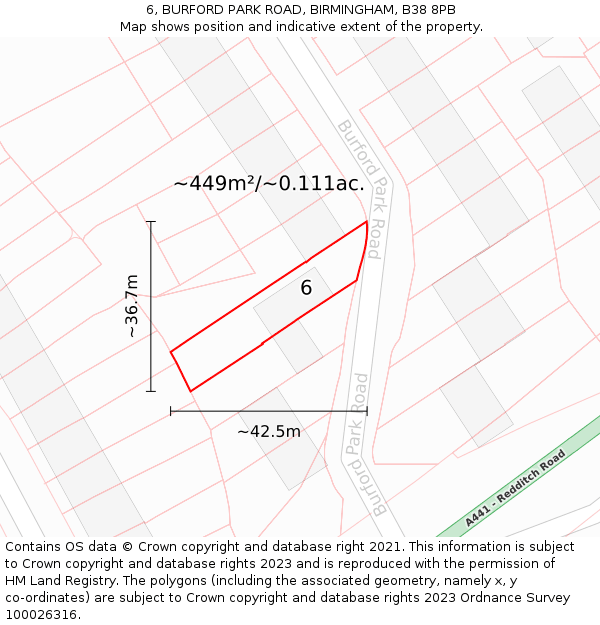 6, BURFORD PARK ROAD, BIRMINGHAM, B38 8PB: Plot and title map