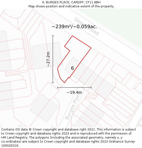 6, BURGES PLACE, CARDIFF, CF11 8BH: Plot and title map