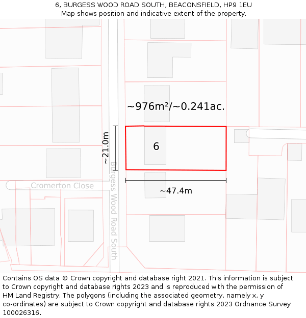 6, BURGESS WOOD ROAD SOUTH, BEACONSFIELD, HP9 1EU: Plot and title map
