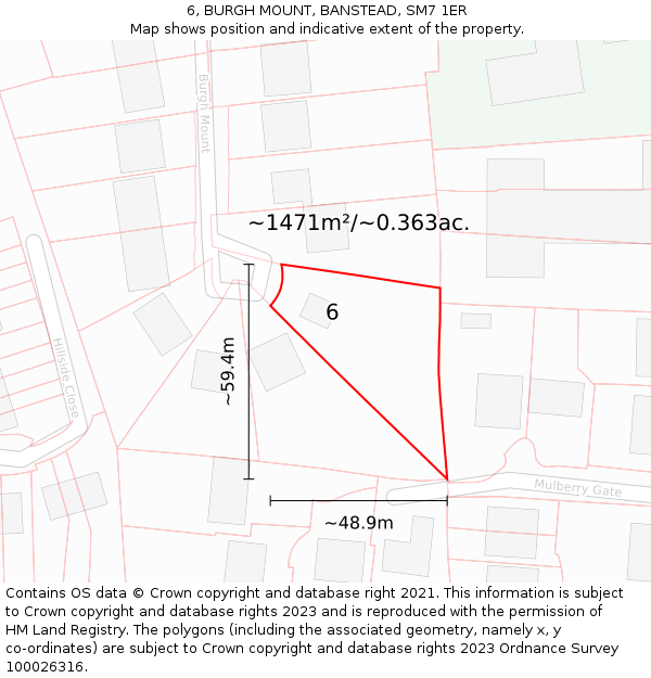 6, BURGH MOUNT, BANSTEAD, SM7 1ER: Plot and title map