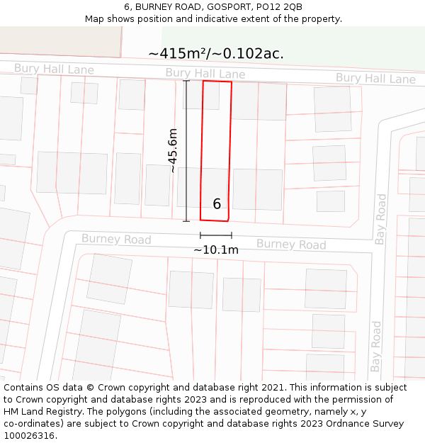 6, BURNEY ROAD, GOSPORT, PO12 2QB: Plot and title map