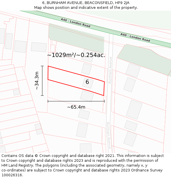 6, BURNHAM AVENUE, BEACONSFIELD, HP9 2JA: Plot and title map