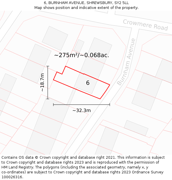 6, BURNHAM AVENUE, SHREWSBURY, SY2 5LL: Plot and title map