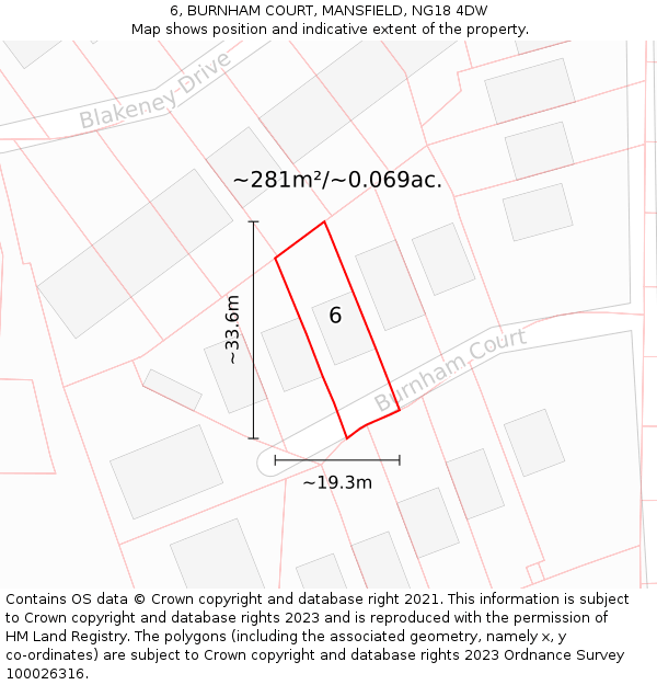 6, BURNHAM COURT, MANSFIELD, NG18 4DW: Plot and title map