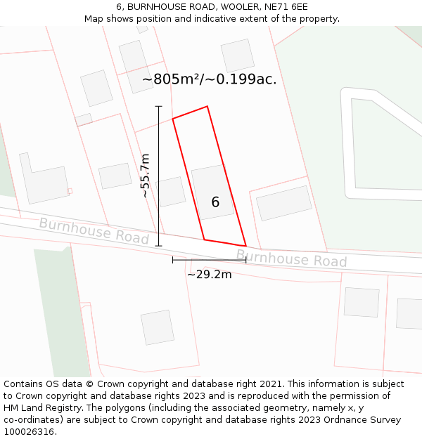 6, BURNHOUSE ROAD, WOOLER, NE71 6EE: Plot and title map