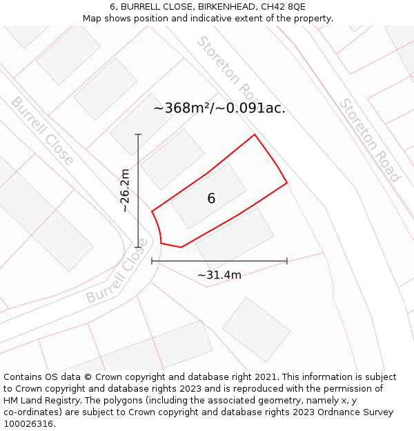 6, BURRELL CLOSE, BIRKENHEAD, CH42 8QE: Plot and title map