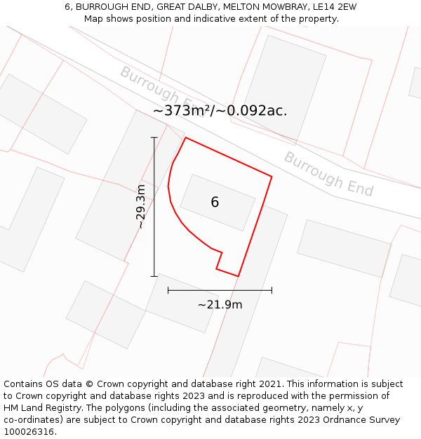 6, BURROUGH END, GREAT DALBY, MELTON MOWBRAY, LE14 2EW: Plot and title map