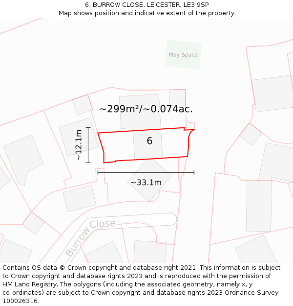 6, BURROW CLOSE, LEICESTER, LE3 9SP: Plot and title map