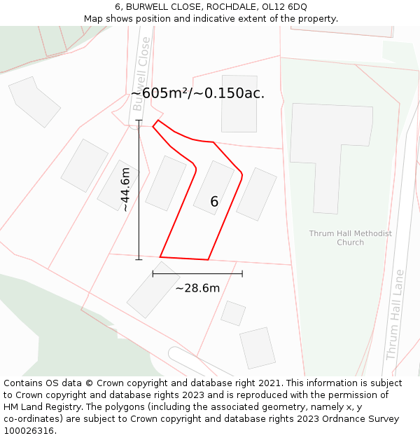 6, BURWELL CLOSE, ROCHDALE, OL12 6DQ: Plot and title map