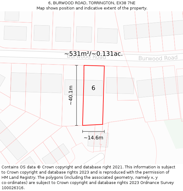 6, BURWOOD ROAD, TORRINGTON, EX38 7NE: Plot and title map