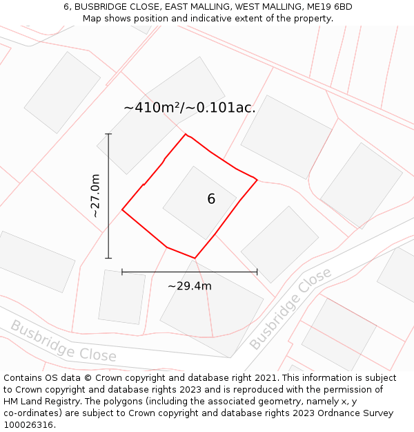 6, BUSBRIDGE CLOSE, EAST MALLING, WEST MALLING, ME19 6BD: Plot and title map