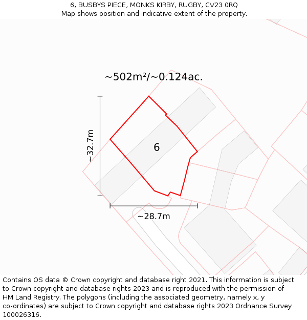 6, BUSBYS PIECE, MONKS KIRBY, RUGBY, CV23 0RQ: Plot and title map