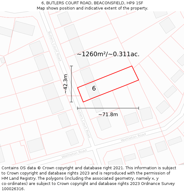 6, BUTLERS COURT ROAD, BEACONSFIELD, HP9 1SF: Plot and title map