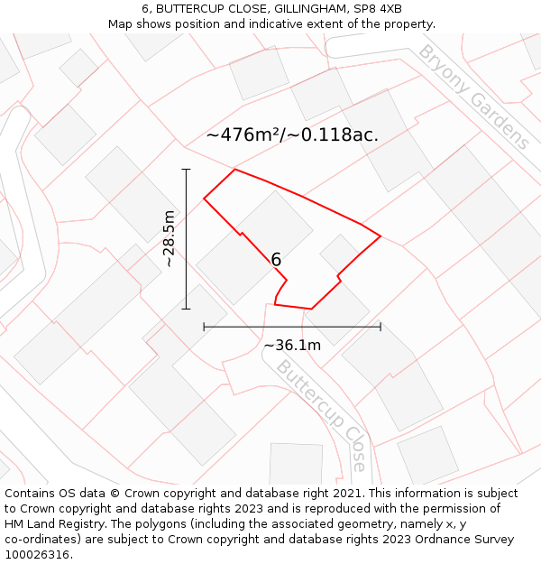 6, BUTTERCUP CLOSE, GILLINGHAM, SP8 4XB: Plot and title map