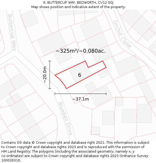 6, BUTTERCUP WAY, BEDWORTH, CV12 0GJ: Plot and title map