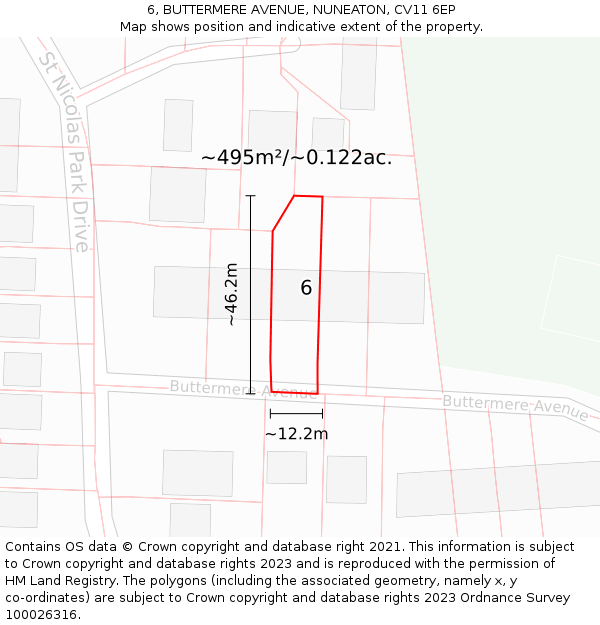 6, BUTTERMERE AVENUE, NUNEATON, CV11 6EP: Plot and title map