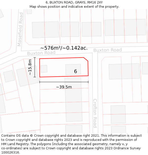 6, BUXTON ROAD, GRAYS, RM16 2XY: Plot and title map