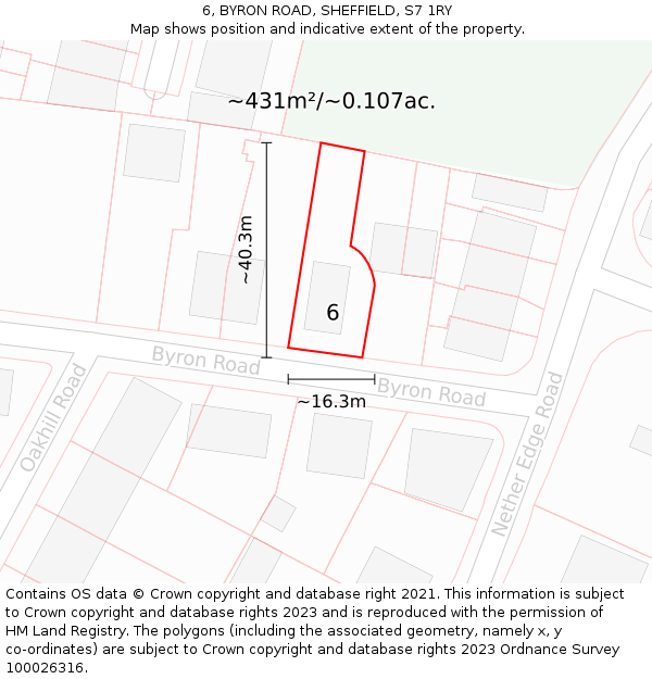 6, BYRON ROAD, SHEFFIELD, S7 1RY: Plot and title map