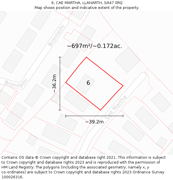 6, CAE MARTHA, LLANARTH, SA47 0RQ: Plot and title map