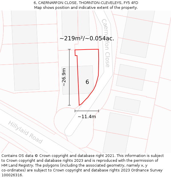 6, CAERNARFON CLOSE, THORNTON-CLEVELEYS, FY5 4FD: Plot and title map