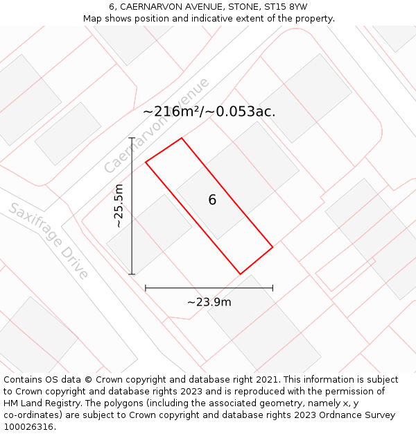 6, CAERNARVON AVENUE, STONE, ST15 8YW: Plot and title map