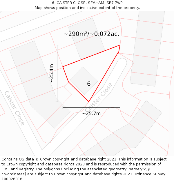 6, CAISTER CLOSE, SEAHAM, SR7 7WP: Plot and title map