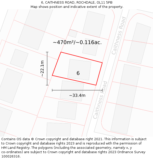 6, CAITHNESS ROAD, ROCHDALE, OL11 5PB: Plot and title map