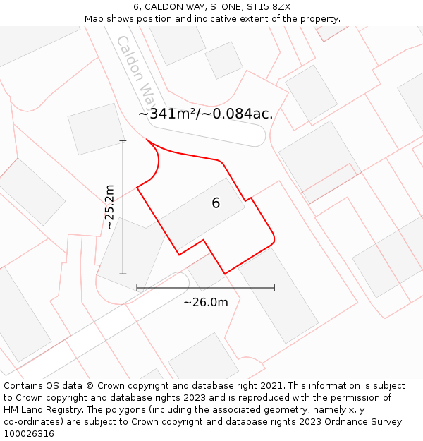 6, CALDON WAY, STONE, ST15 8ZX: Plot and title map