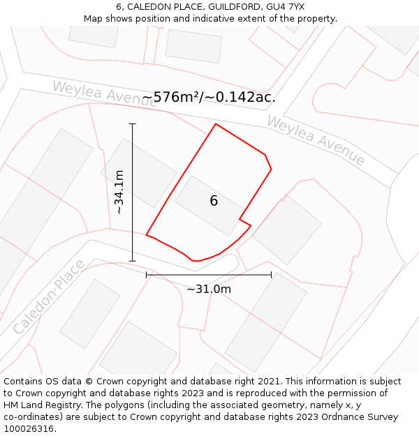 6, CALEDON PLACE, GUILDFORD, GU4 7YX: Plot and title map