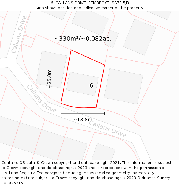 6, CALLANS DRIVE, PEMBROKE, SA71 5JB: Plot and title map