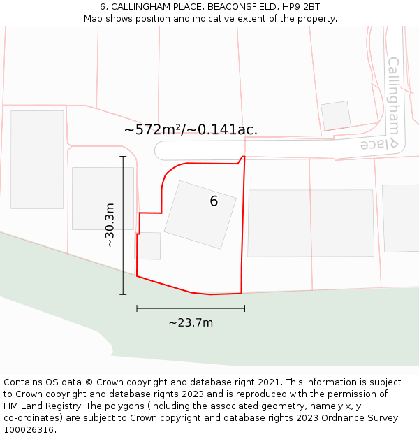 6, CALLINGHAM PLACE, BEACONSFIELD, HP9 2BT: Plot and title map