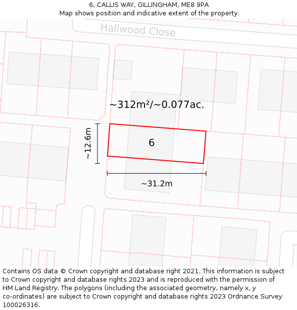 6, CALLIS WAY, GILLINGHAM, ME8 9PA: Plot and title map