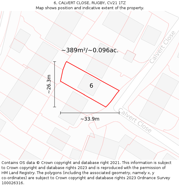 6, CALVERT CLOSE, RUGBY, CV21 1TZ: Plot and title map