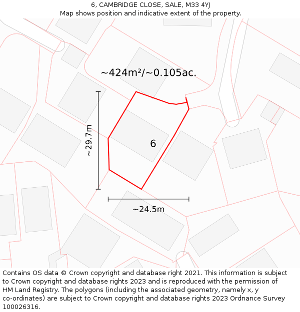 6, CAMBRIDGE CLOSE, SALE, M33 4YJ: Plot and title map