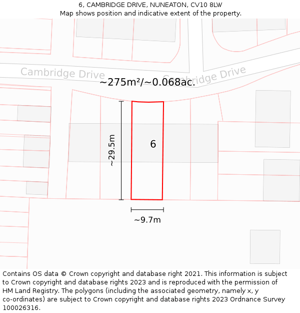 6, CAMBRIDGE DRIVE, NUNEATON, CV10 8LW: Plot and title map