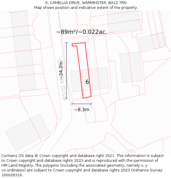 6, CAMELLIA DRIVE, WARMINSTER, BA12 7RN: Plot and title map