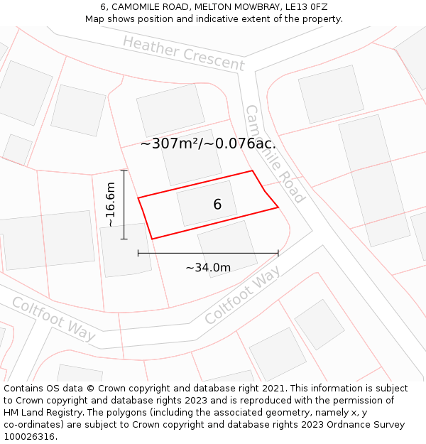 6, CAMOMILE ROAD, MELTON MOWBRAY, LE13 0FZ: Plot and title map