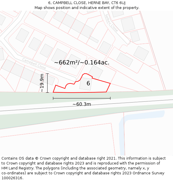 6, CAMPBELL CLOSE, HERNE BAY, CT6 6UJ: Plot and title map