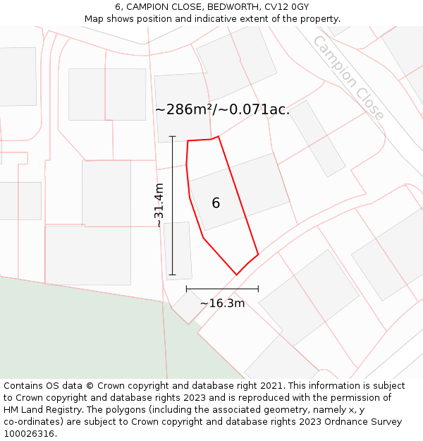 6, CAMPION CLOSE, BEDWORTH, CV12 0GY: Plot and title map