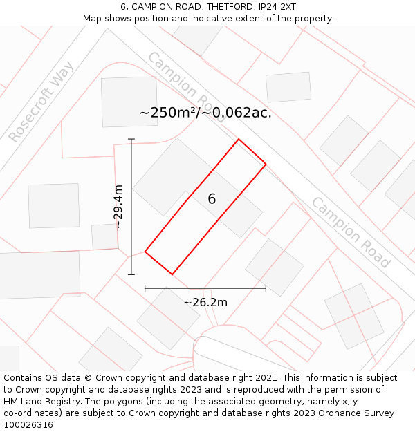 6, CAMPION ROAD, THETFORD, IP24 2XT: Plot and title map