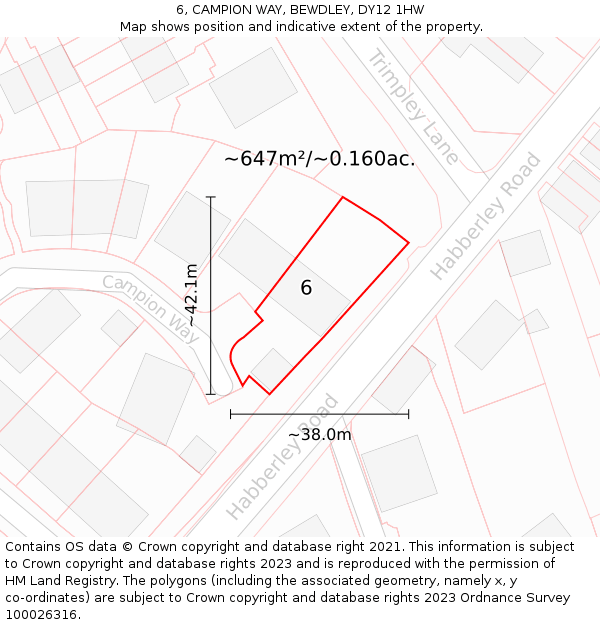 6, CAMPION WAY, BEWDLEY, DY12 1HW: Plot and title map